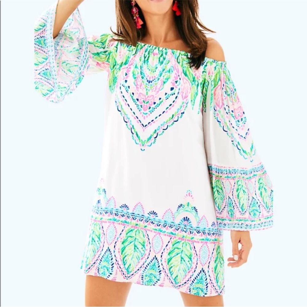 Lilly Pulitzer Nevie Off-The-Shoulder Dress SZ XS Multi Coconut Coast Engineered